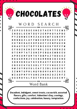 Chocolates : Word Search - Engaging Printable Puzzle by PixelProse Haven