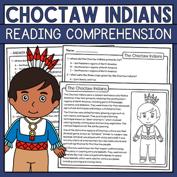 Preview of Choctaw Indians Reading Comprehension Passage • Native American Heritage Month