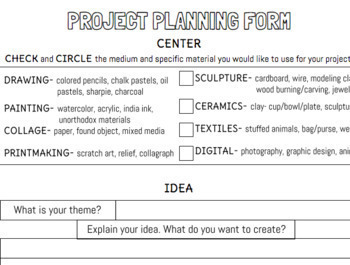 Preview of Choice Based Art Project Planning Form