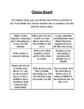 Choice Board by La Cazuela | TPT