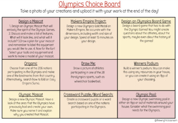 Preview of Choice Board Activities - Olympic Theme