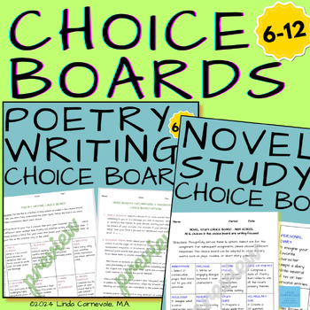 Preview of ELA Choice Board BUNDLE: Novel Study Response, Poetry Writing Middle-High School