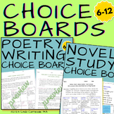 ELA Choice Board BUNDLE: Novel Study Response, Poetry Writ