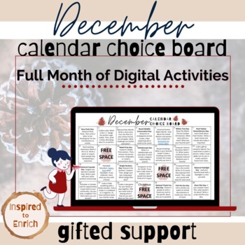 Preview of Choice Board Calendar- DECEMBER- Google Slides- gifted enrichment