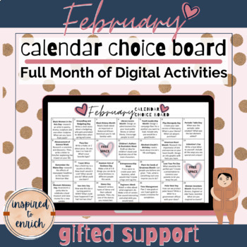 Preview of Choice Board Calendar for FEBRUARY for digital learning