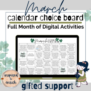 Preview of Choice Board Calendar for MARCH for digital learning with Google Slides