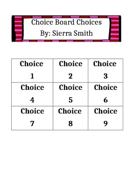 Preview of Choice Board Choices
