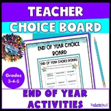 Choice Board End of School Year Activities ELA & Math FREE