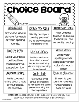 Tri-Fold Literacy/Choice Board