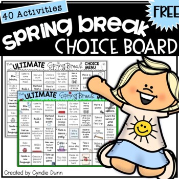 Preview of Choice Board Menu Spring Break FREEBIE Fast Finishers Early Finishers Activities