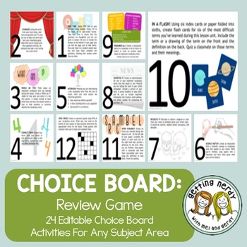Choice Board Review - 24 Editable Activities for ANY Subject