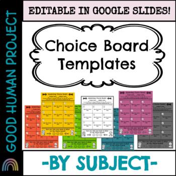 Preview of Choice Board Templates by SUBJECT | EDITABLE