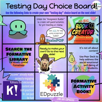 Preview of Choice Board| Test Day| Early Finisher Digital Activities| Emergency Sub Plans!