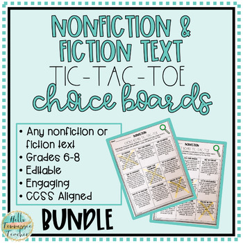 Preview of Choice Board Tic-Tac-Toe BUNDLE for Fiction and Nonfiction Texts, EDITABLE