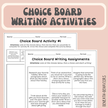 Preview of Choice Board Writing Independent Assignments - English - Fun - Story Writing