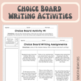 Choice Board Writing Independent Assignments - English - F