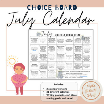 Preview of Choice Board for Creativity- summer choice board- summer learning- JULY