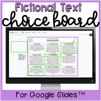 Preview of Choice Board for Fictional Texts, 6th-8th Grade, Google Slides™