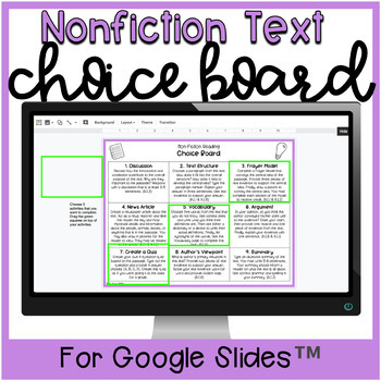 Preview of Choice Board for Nonfiction Texts, 6th-8th Grade, Google Slides™