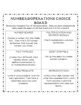 Preview of Choice Board with Activities