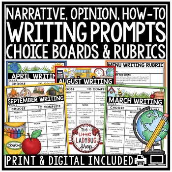Preview of How-To Narrative Opinion Writing Prompts 3rd 4th Grade Literacy Center Menus