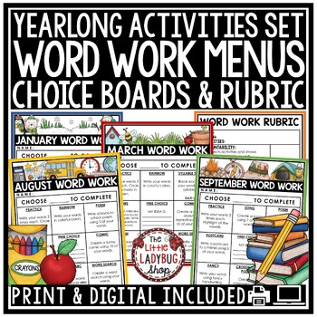 Preview of Spelling Activities Word Work Practice Worksheets Vocabulary Choice Boards