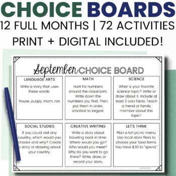 Preview of Gifted and Talented Choice Boards - Year-Long Activities for Fast Finishers