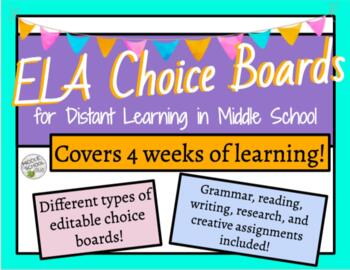 Preview of Choice Boards for Middle School Distance Learning