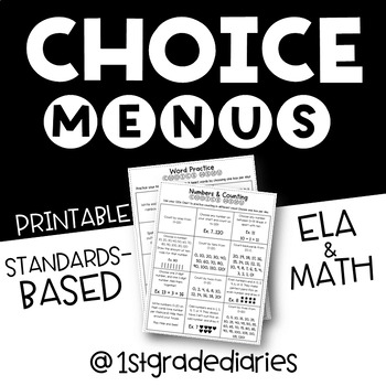 Preview of Choice Menus (Standards-Based Freebie!)