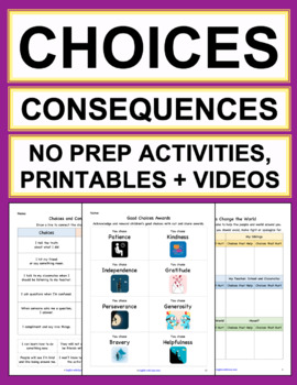 Preview of Choices + Consequences Activities, Good + Bad Choices, Behavior Reflection Sheet