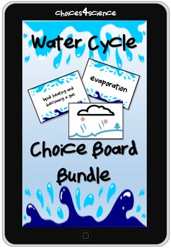 Preview of Choices4Science Water Cycle Choice Board Vocab PLUS Technology TEKS 4.8B