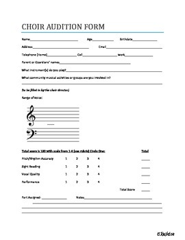 Preview of Choir Audition Form with Rubric