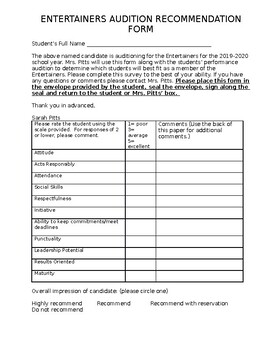 Preview of Choir Audition Forms, Recommendation Letter (Editable)