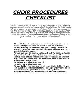 Preview of Choir Beginning of Year Procedures Checklist for MS/JH