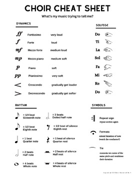 Choir Cheat Sheet - For Student Folders and Rehearsal | TPT