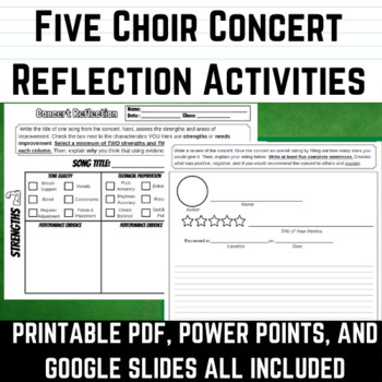 Preview of Choir Concert Reflection for Middle School Choir and High School Choir Sub Plans