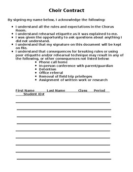 Preview of Choir Contract