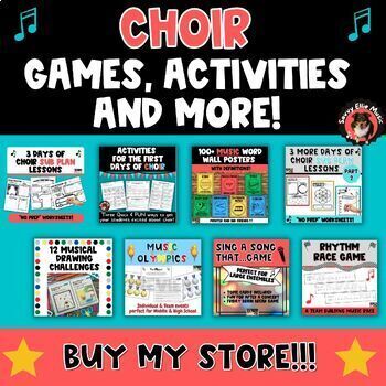 Preview of Choir Games, Music Activities, Sub Plans, Lessons & More! Great for new teachers