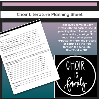 Preview of Choir Literature Teaching Plan Worksheet