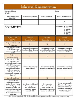 Preview of Rehearsal Assessment Rubric for Choir Programs
