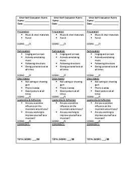 Choir Self-Evaluation Rubric by Dr Robert Lombardo | TPT