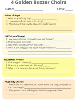 Preview of Choir Sub Plan- Golden Buzzer Choirs