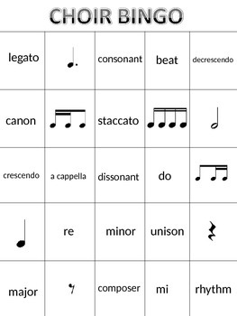 Preview of Choir Vocabulary Bingo Mats