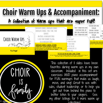 Preview of Choir Warm Ups that are FUN to sing! Slides and Accompaniment included.