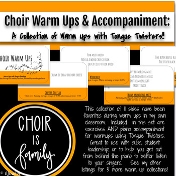 Preview of Choir Warm ups:  Fun Tongue Twisters!  Slides and Accompaniment included.