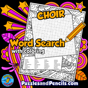 Preview of Choir Word Search Puzzle Activity with Coloring | Music Wordsearch