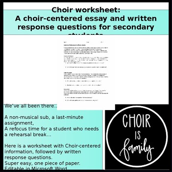 Preview of Choir Writing Assignment:  Commonly Used Choir Terms