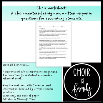 Preview of Choir Writing Assignment:  Exploring Professions in the Music Field