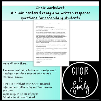 Preview of Choir Writing Assignment:  Performance Anxiety