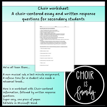 Preview of Choir Writing Assignment:  The Benefits of Music Education